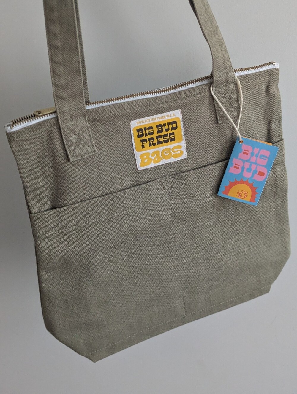 NWT Big Bud Press Green / Gray Canvas Tote Bag